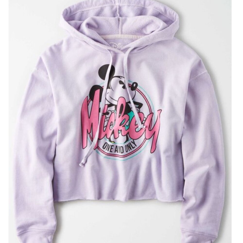 Disney Sweatshirt Soft Cropped Hoodie Light M Lavender Purple Vintage Top Pink